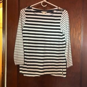 Matilda Jane Striped Boatneck Top XS Navy White | Button Shoulder Nautical Tee